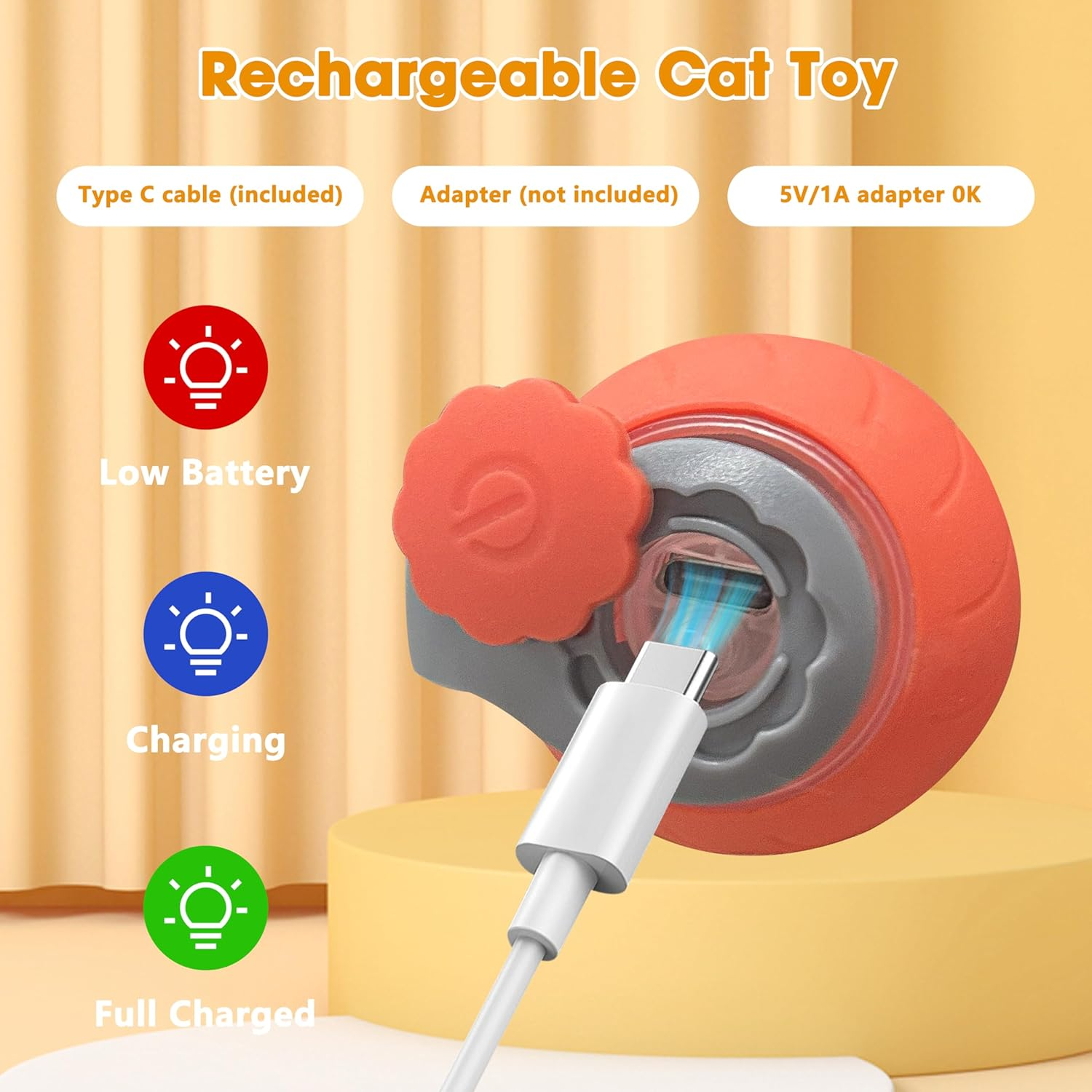 Interactive Cat Toy Ball with Tail&ndash;2025 Upgrades Cat Toys for Indoor USB-C Rechargeable, Auto Rolling, Smart Obstacle Avoidance, Self-Activating Electric Chase Toy for Bored Indoor Cats & Dogs