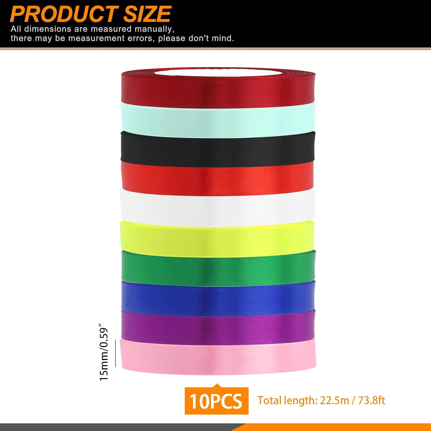 10 Rolls Satin Ribbon Assortment Kit 10 Solid Colors 3/5 Inch X 24.6 Yards Double Face Fabric Satin Ribbon Gift Wrapping Ribbon for Gift Wrapping Bow Making Decor Crafts (1.5Cm X 22.5M) image number 1
