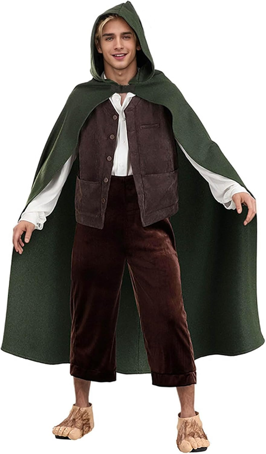 Renaissance Hooded Cape Witch Cloak Victorian with Hood Medieval Wood Elves Hobbit Halloween Costume for Men and Women