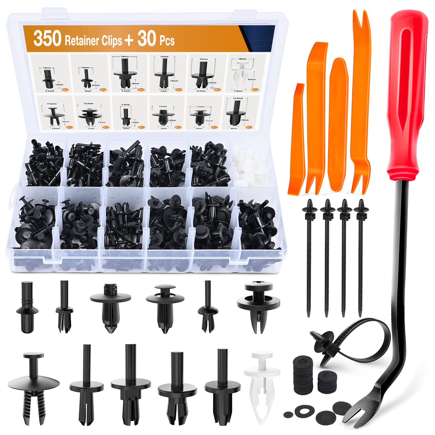 GOOACC 380Pcs Car Automotive Plastic, Metal, Nylon Push Pin Rivet with Fastener Remover Trim Clip Panel Body Interior Assortment Retainer Assortment Clips, (Grc-97),Black image number 4