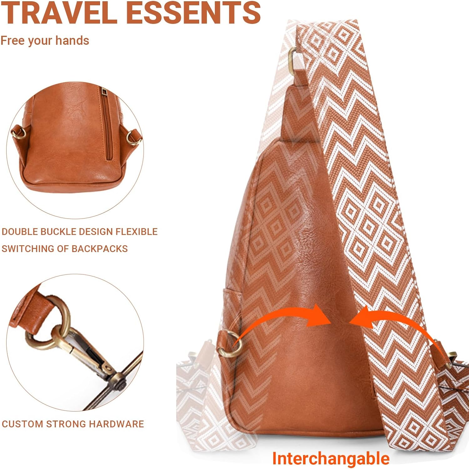 LIWEGHT Small Sling Bag for Women PU Leather Crossbody Bag Fanny Packs Purse Chest Bag Shoulder Travel Belt Bag Fashion Waist Packs(Brown) image number 4