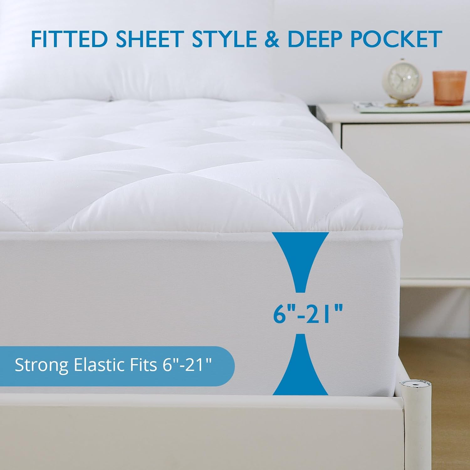 Quilted King Single Mattress Protector, YUGYVOB 100% Waterproof Mattress Protector, Cooling and Breathable Fitted Sheet, Deep Pocket 6"-21" image number 6