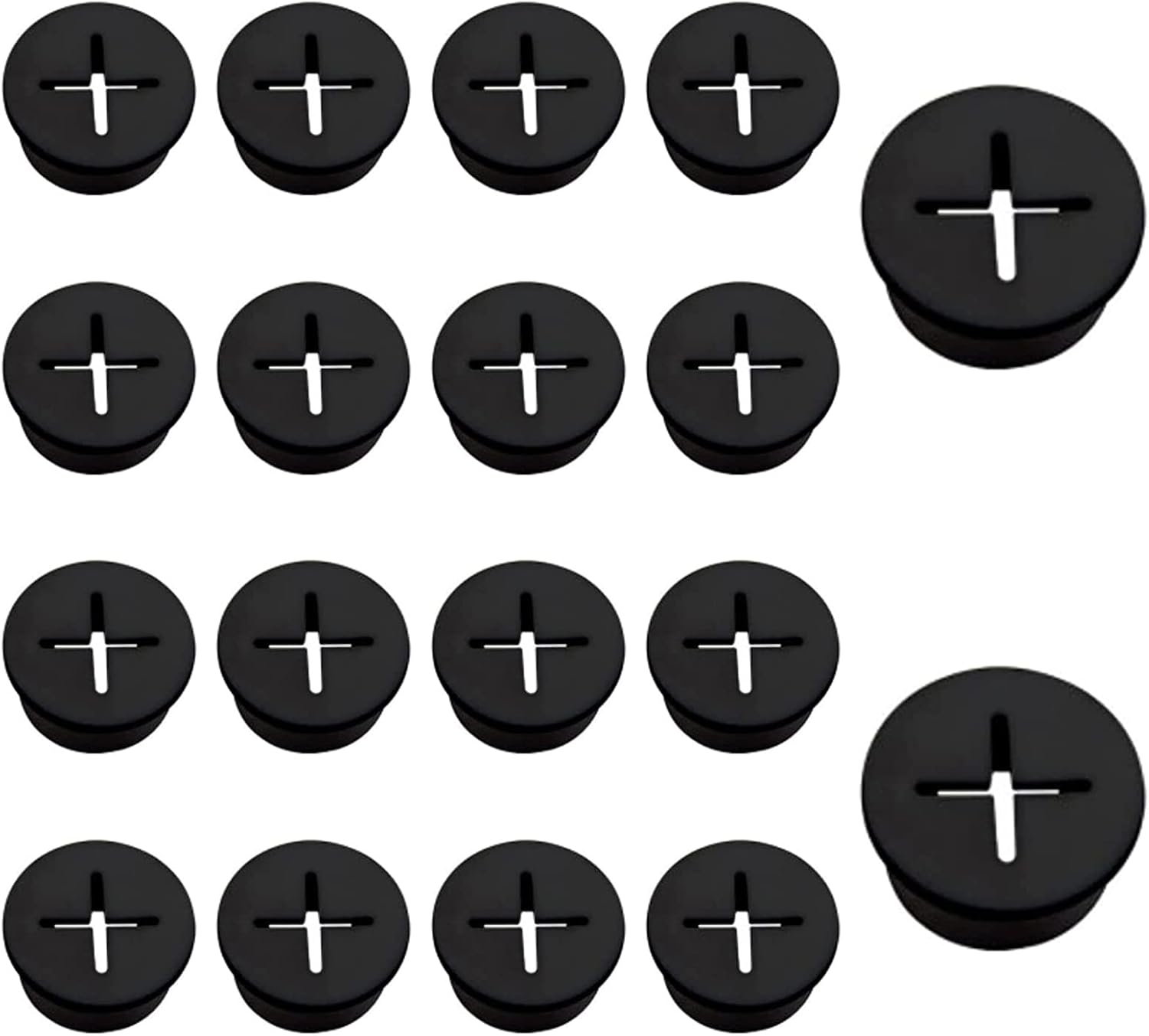 MOROBOR Flexible Silicone Cable Cord Grommet, 20Pcs 25Mm Black Rubber Grommets for Desk, Table, Wire Hole Cover Cable Management Wire Organizer image number 2