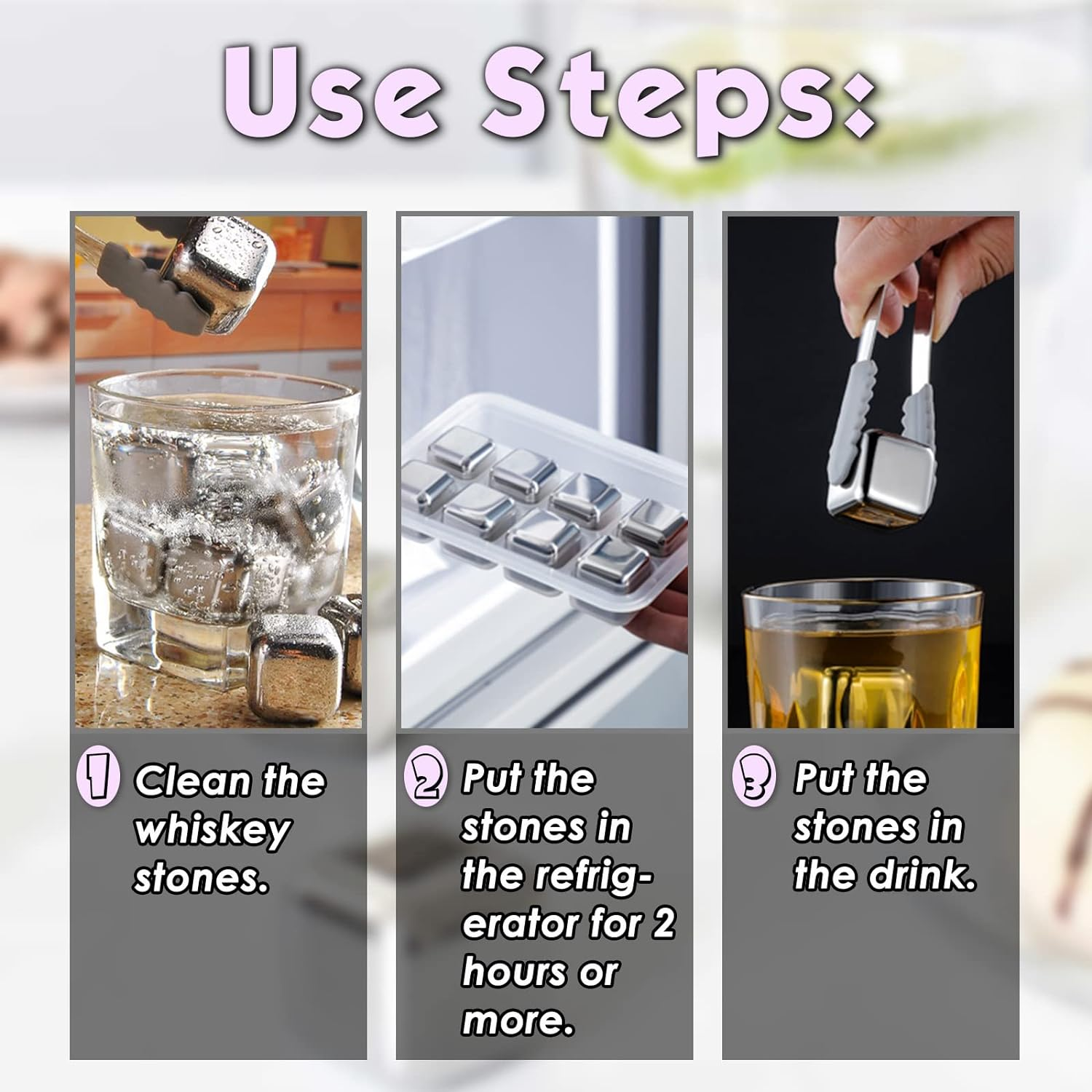 Valuehall Whiskey Stones 8PCS Stainless Steel Ice Cubes Reusable Metal Ice Cube Whiskey Rocks Chilling Stones with Free Tongs and Ice Freezer Storage Tray for Whiskey Wine Beer V4C07 image number 1