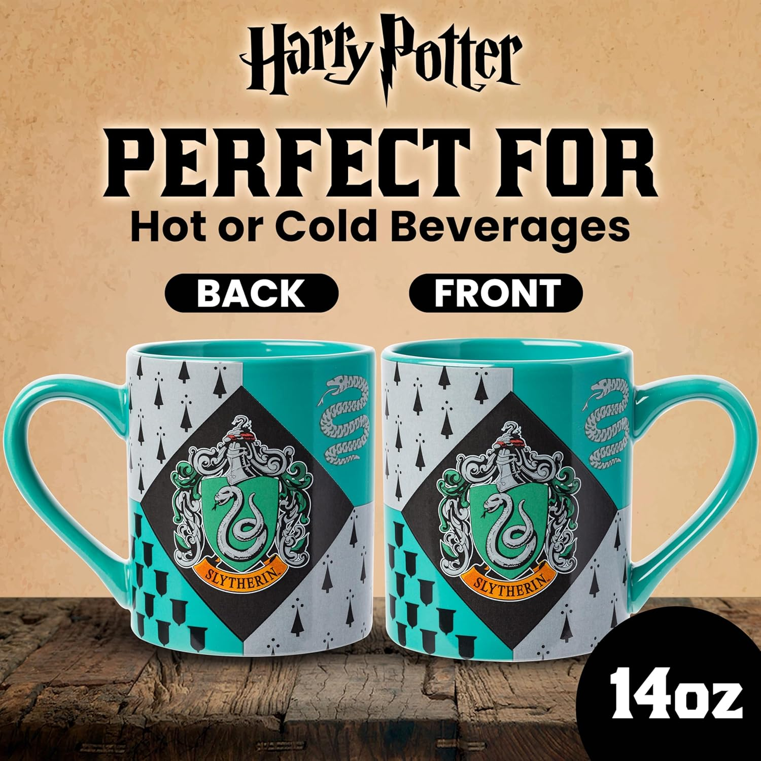 Harry Potter Silver Buffalo HP7032 Slytherin House Crest Ceramic Mug, 14-Ounces image number 3