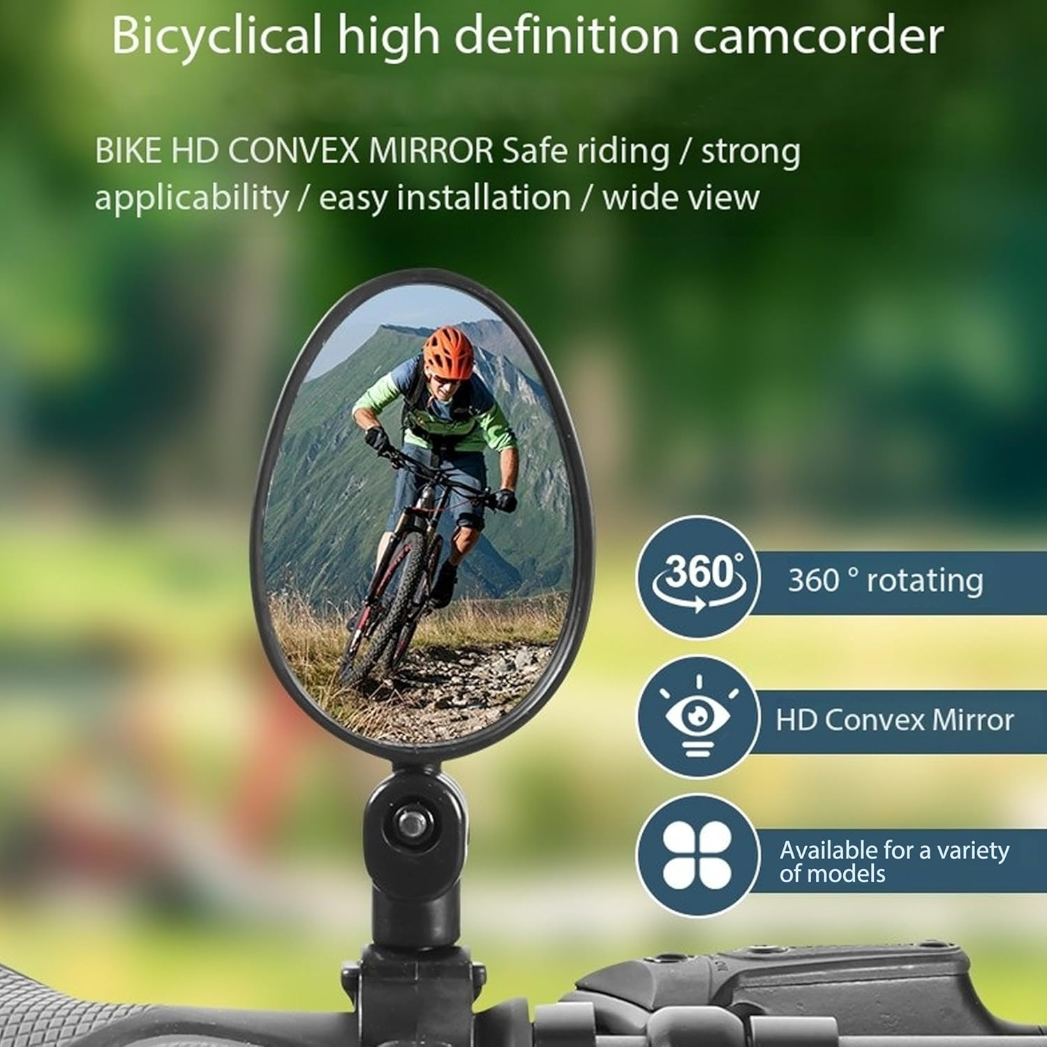 360-Degree Adjustable Bike Mirrors 2-Pack - Shockproof Acrylic Convex Lens for Mountain/Road Bikes, Universal Handlebar Rearview Mirror with Anti-Vibration Base image number 5