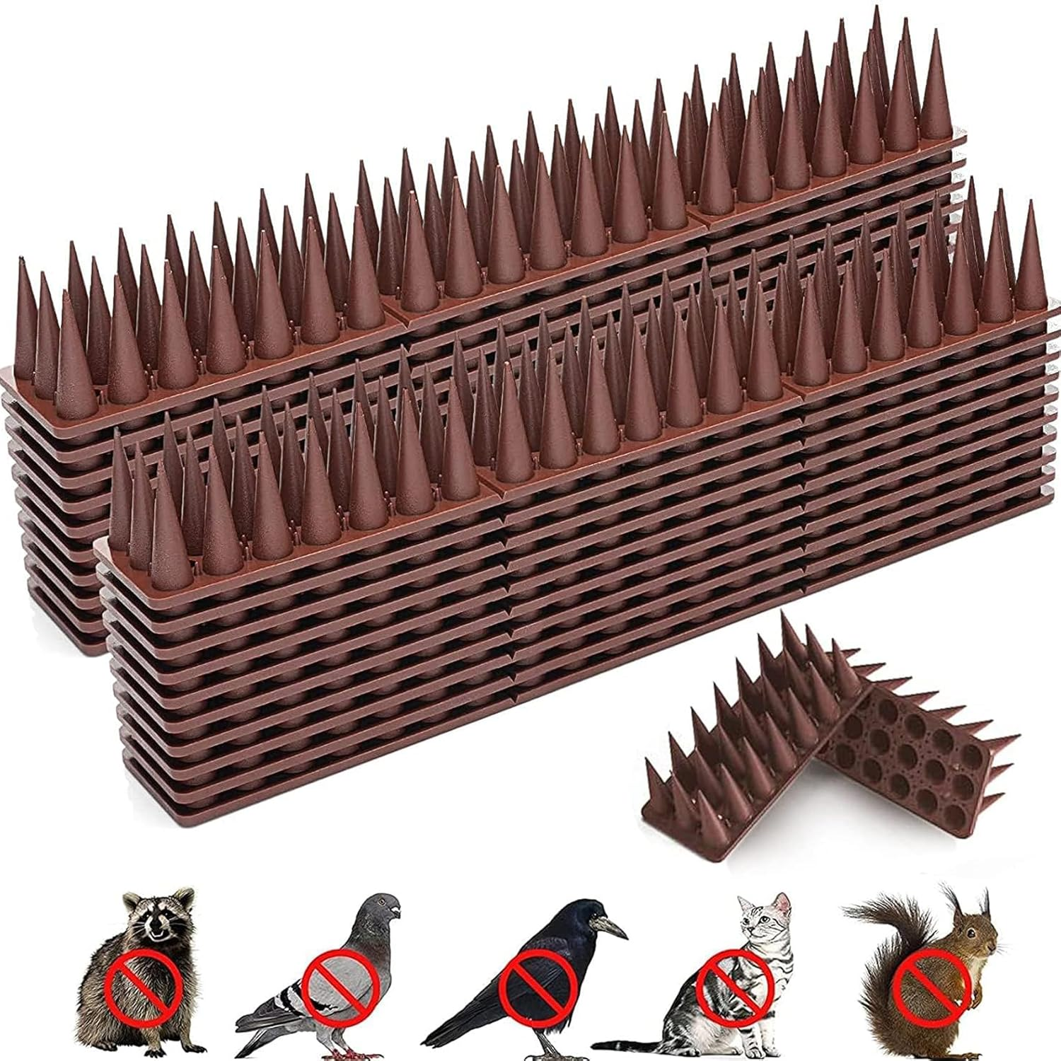 12Pack Bird Spikes, outside Bird Defender Spikes to Keep Birds Away, Plastic Bird Deterrent Spikes for Small Birds Pigeon Squirrel Raccoon Cats, Brown 33 * 4.5 * 4Cm image number 1