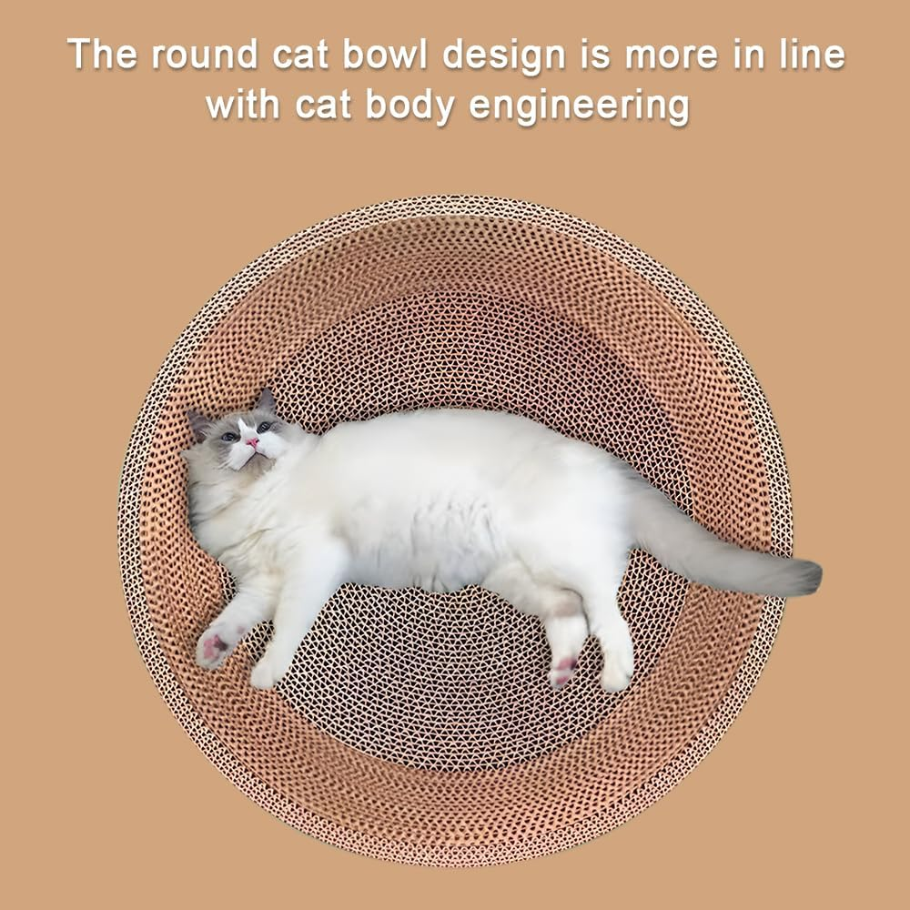 TOMVAES Cat Scratcher Bowl-Shaped Plate Thicken Corrugated Paper Cardboard Nest, Pets Supplier Reversible Kitty Scratching Pad Lounge Bed Interactive Toy,Furniture Protection Training Toy(50Cm)