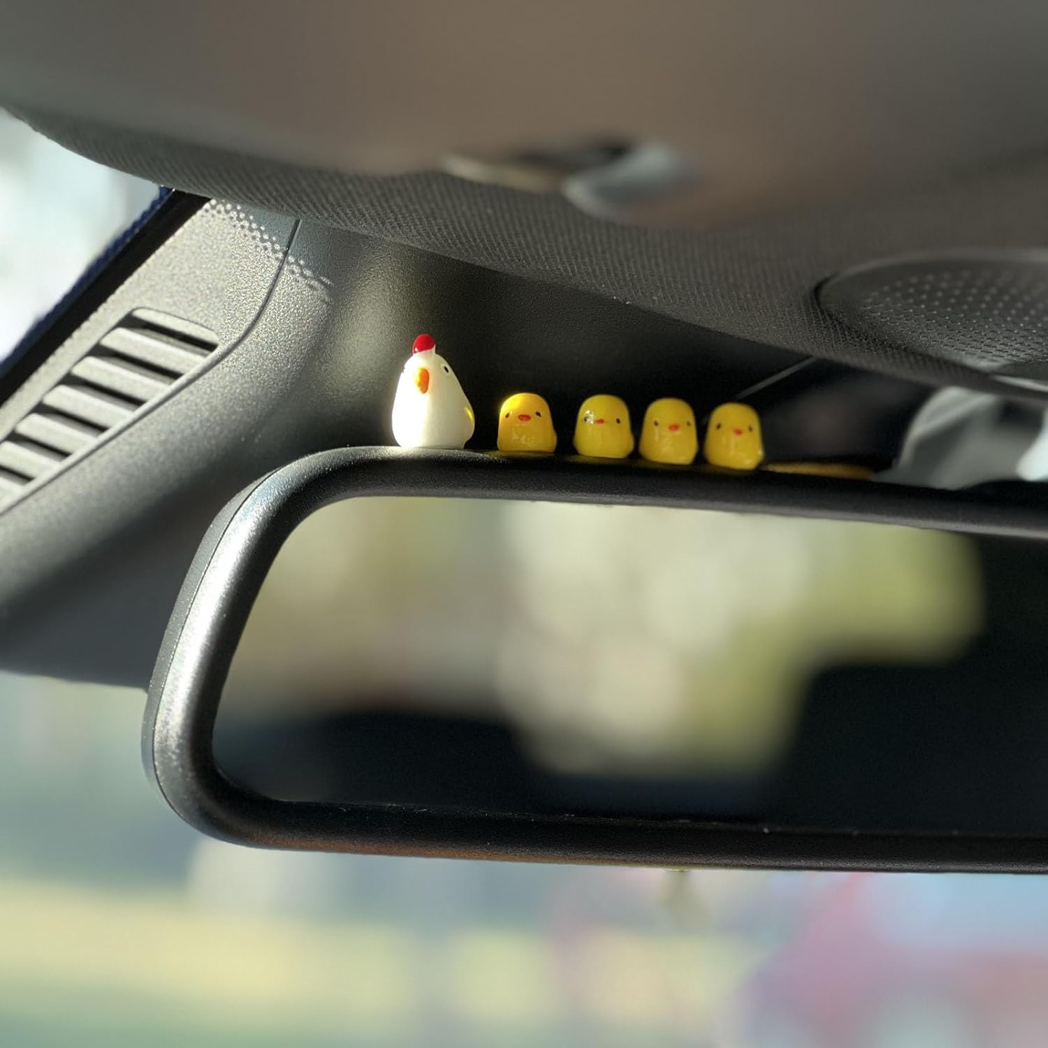 Cute Mini Chickens Car Dashboard Accessories Fun Chicks Car Rearview Mirror Decor Car Mirror Interior Ornaments, Fairy Garden Landscape Decor Home Decor Car Gifts image number 5