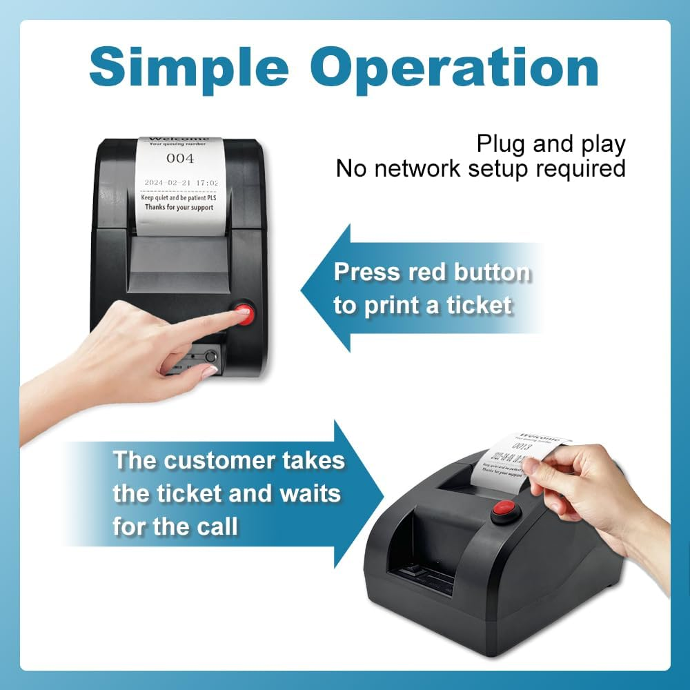 Ticket Dispenser Take a Number 57Mm Receipt Ticket Thermal Printer for Queue Can Edit Print Text via PC Show 3-Digits Waiting Number for Haunted House - Black image number 6