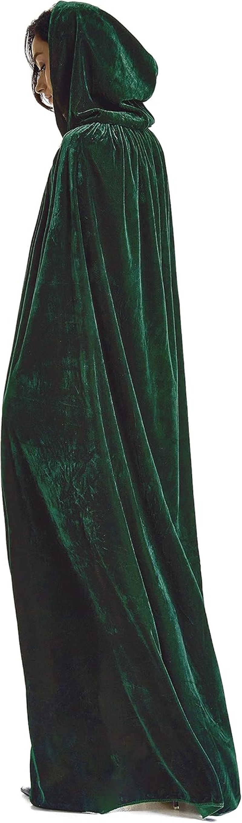 Velvet Cloak, Adult Hooded Cloak Velvet Cape Halloween Witch Costume for Men and Women Cosplay Costumes 59Inch image number 2