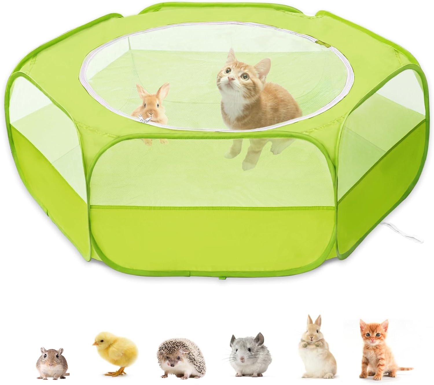 XIRGS Small Animal Playpen, Pet Playpen for Cat/Rabbit/Hamster/Guinea Pig/Bunny/Ferret/Kitten Toys Chick Brooder Box Cage Tent Pop up Play Pen with Cover, Portable Play Yard Indoor Outdoor Waterproof