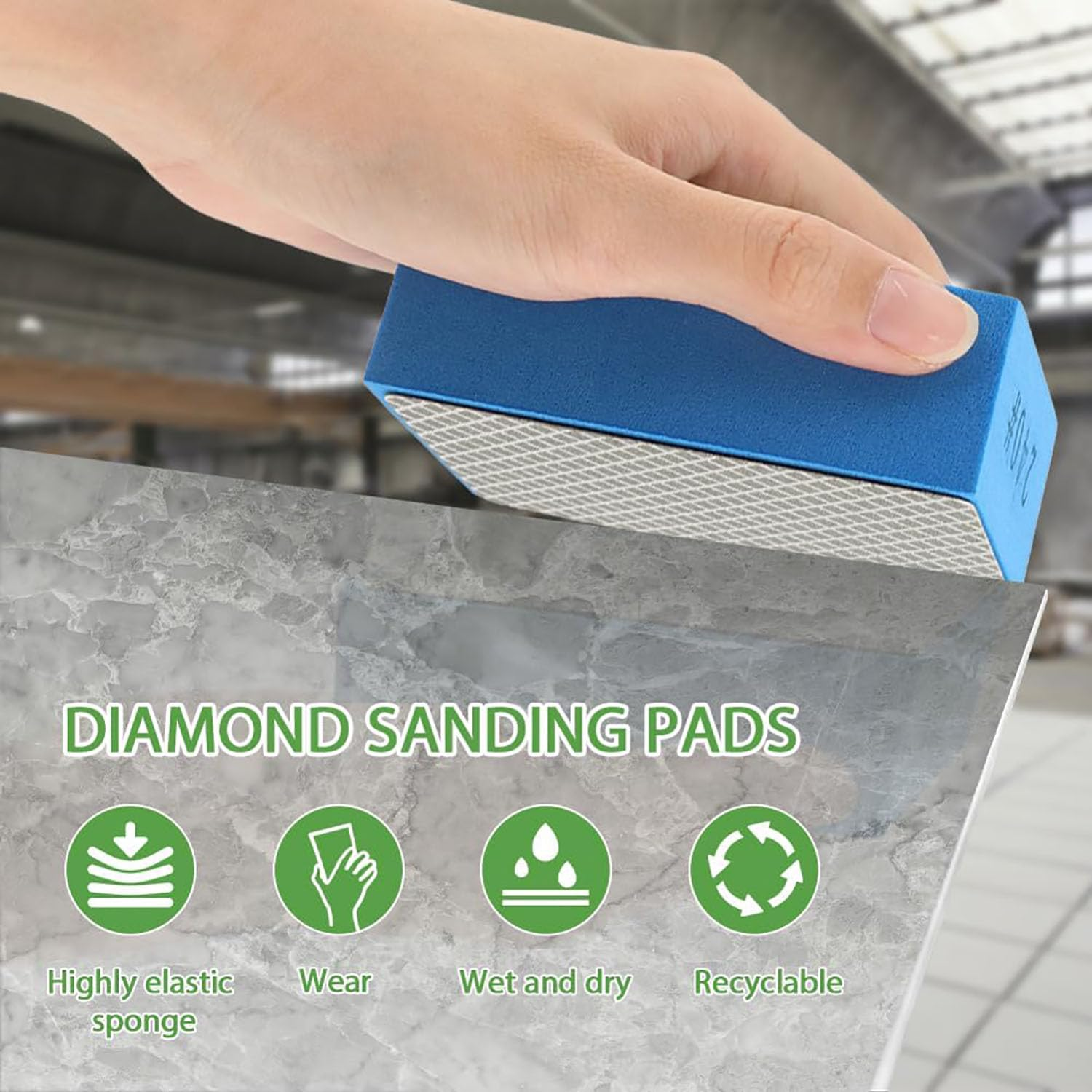Diamond Hand Polishing Pads, 5 Pcs, 60#,120#,240#,400#,1000#, Wet & Dry Use, Compatible with Glass, Wood, Stone, Tile, Granite, Ceramics image number 5