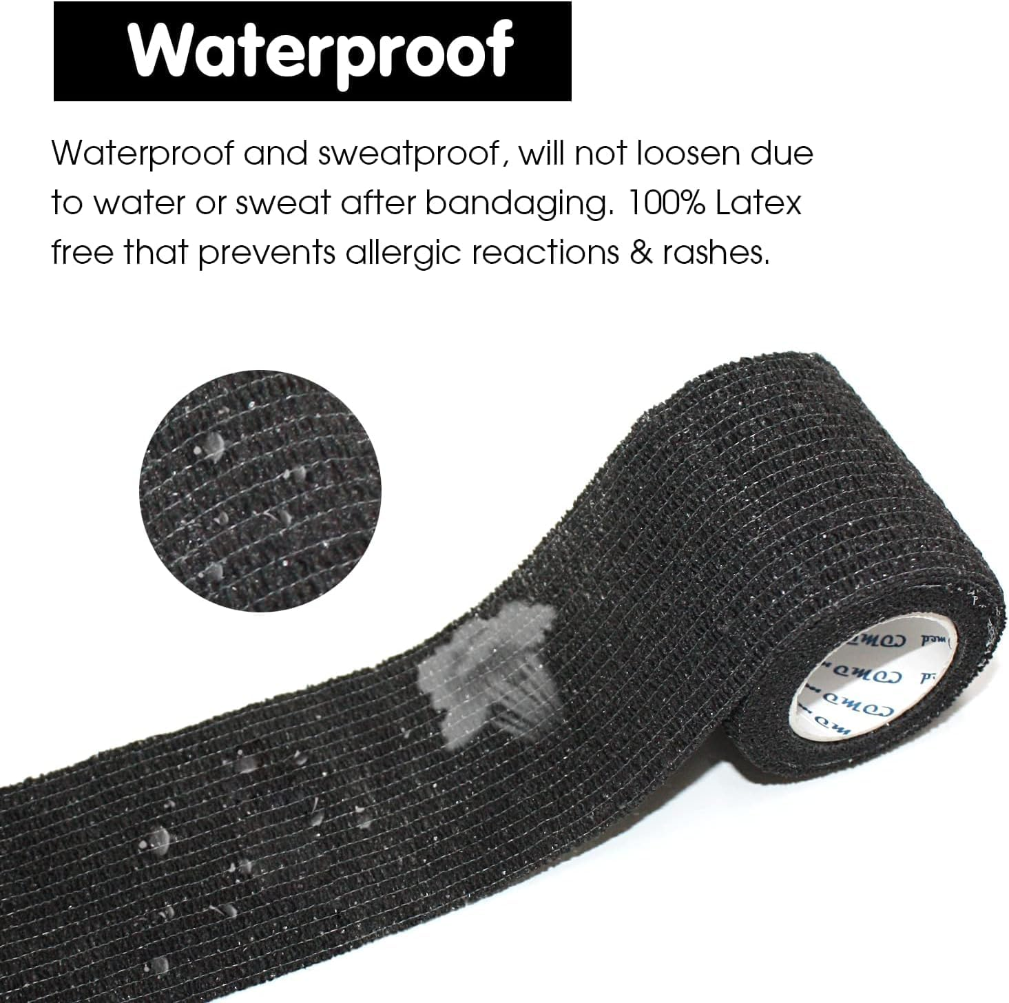 12 Rolls 5Cm*4.5M Elastic Bandage Self-Adhesive Wrap Cohesive Bandage Strong Elastic First Aid Tap Professional for Sports,Wrist,Ankle (Black) - Black image number 5