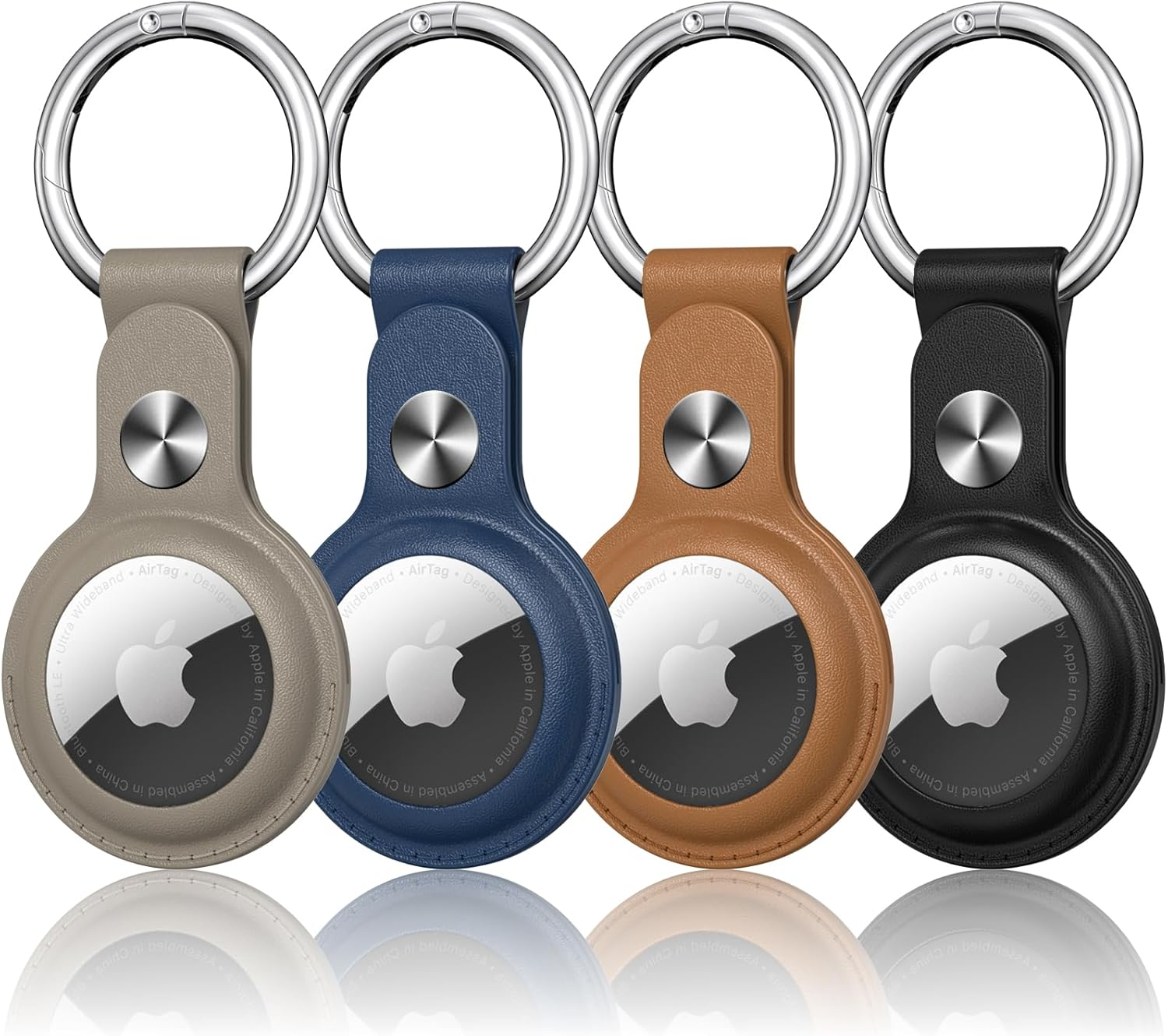 [4 Pack] Leather Air Tag Cases Keychain Air Tag Holder with Anti-Lost Key Ring, Anti-Scratch Soft Leather Lightweight Secure Holder Protective Cover image number 1
