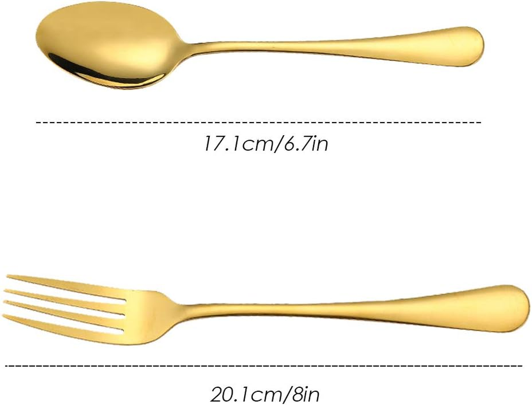 Set of 12, Gold Plated Stainless Steel Dinner Forks and Spoons, Sourceton Heavy-Duty Forks (8 Inch) and Spoons (7 Inch) Cutlery Set- Gold