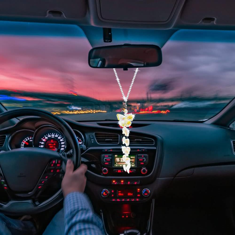 AFUNTA Crystal Butterfly Car Mirror Accessories, Rear View Charms with Colored Fish Hanging Crystals for Decoration image number 6