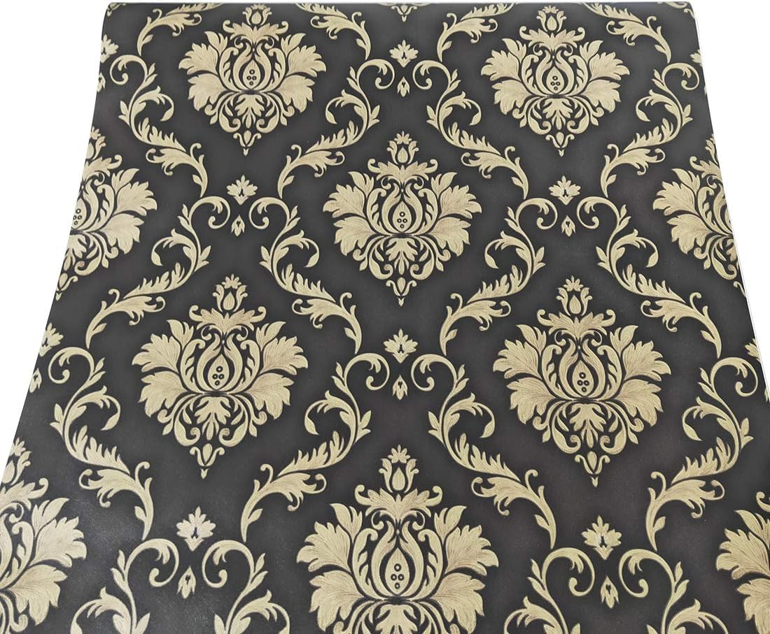 JLHOUSE 1301-3 Vinyl Black and Gold Damask Victorian Wallpaper Peel and Stick Contact Paper Removable Textured for Bedroom Livingroom D&eacute;cor 45Cm X 300Cm image number 5