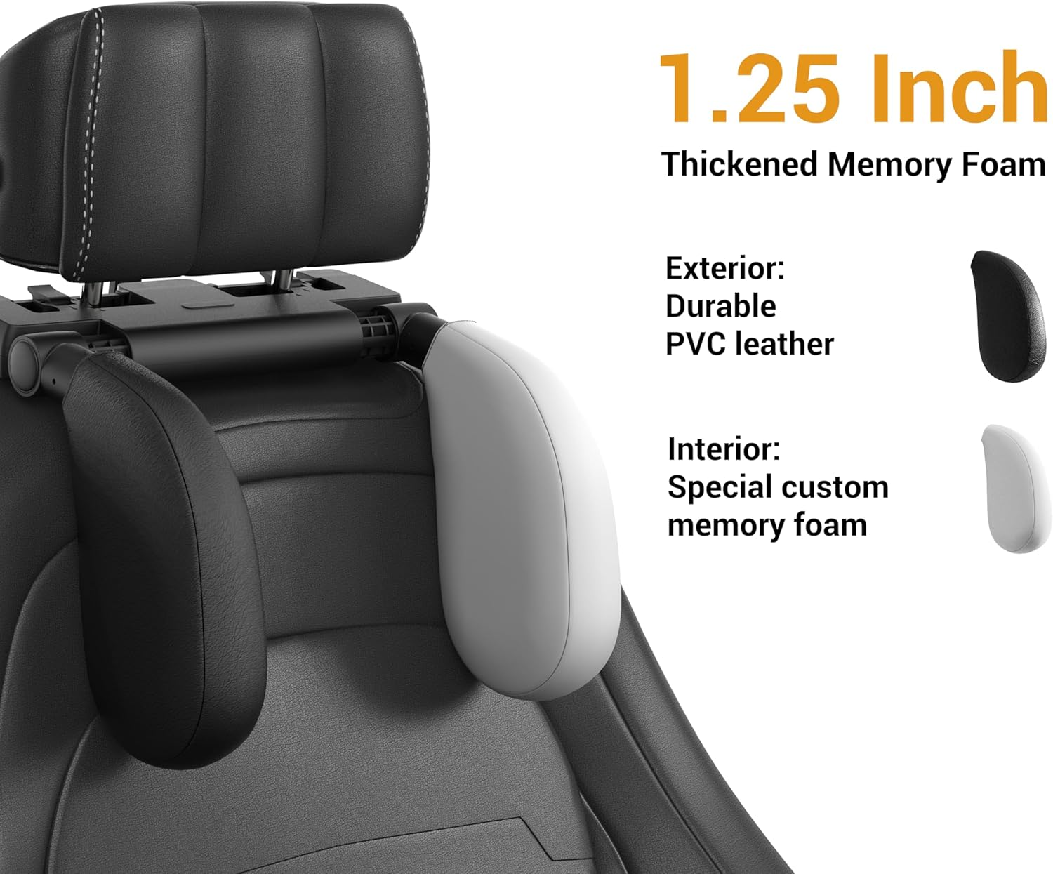 Car Headrest Pillow,Thickened Memory Foam Road Pal Car Seat Headrest,Neck Support Pillow,180&deg; Adjustable Car Headrest, U Shaped,Travel Car Sleeping,Suitable for Kids and Adults (Black) - Black-1 image number 4