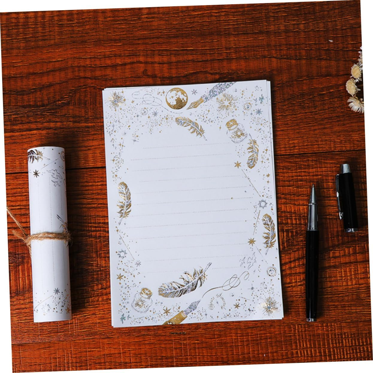 Operitacx Hot Stamping Quill Pattern Letter Paper Envelopes Set Kraft Paper for Holiday DIY Writing Christmas Stationery image number 4