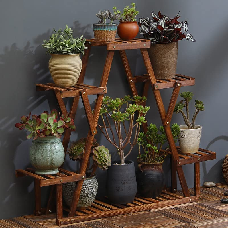 Heavy Duty Pine Wood Plant Stand Triangle In-Outdoor Flower Succulent Pots Shelf image number 6