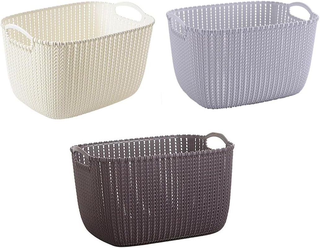 3 Pcs Clothes Hamper with Cut-Out Handles, Decorative Storage Basket, Large Woven Baskets, Suitable for Laundry Room Bedroom Bathroom (28 * 21 * 16.5 CM) image number 5