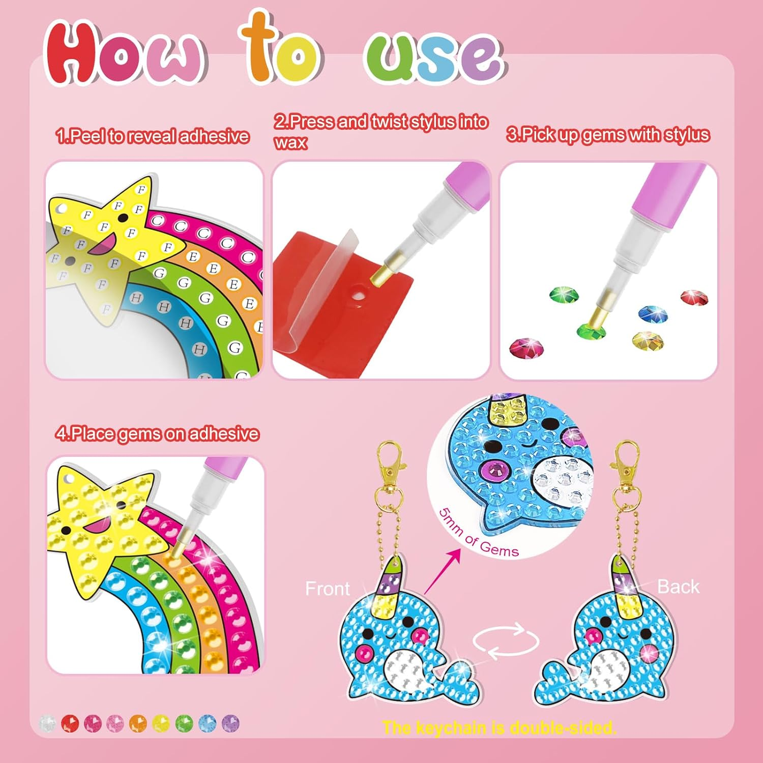 BANBBUR 16 Pcs Gem Art Kit for Kids Age 4-8, 8-12 - 5D Gem Diamond Art with 5 Suncatchers/5 Keychains/6 Magical Stickers - Painting Crafts for Christmas image number 1