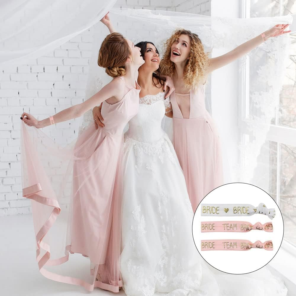 21Pcs Bride Team Wristbands,White and Pink Hen Party Favour Hair Bands, Elastic Bride Tie Accessories for Bachelor Party Wedding Bridal Shower Decorations image number 5