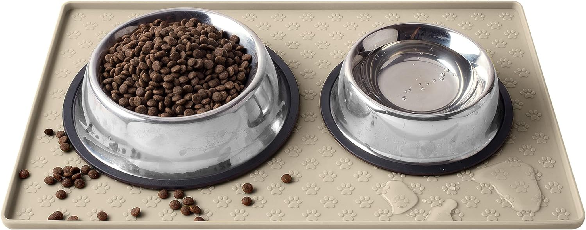 Coomazy Cat & Dog Food Mat, Sillicone Waterproof Pet Bowl Placement Tray to Stop Food Spills and Water Messes Out to Floor (M: 48X30Cm/18.9X11.8In, Grey) image number 6