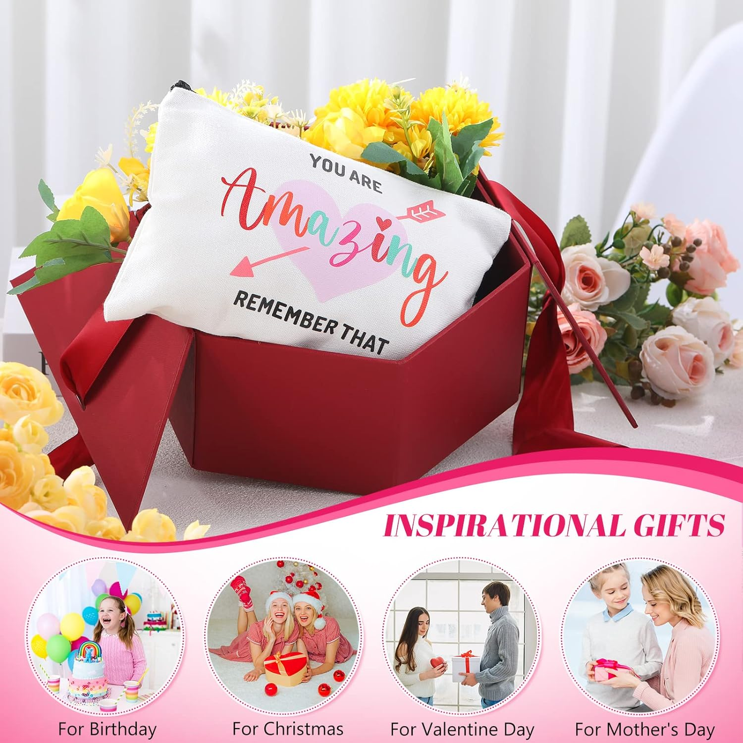 Chunful 10 Pieces Inspirational Canvas Makeup Bags for Women Bulk Rainbow Canvas Makeup Bags Cosmetic Bag with Zipper Friendship Gift Travel Toiletry Bag Pouch, White, Tree Style image number 4