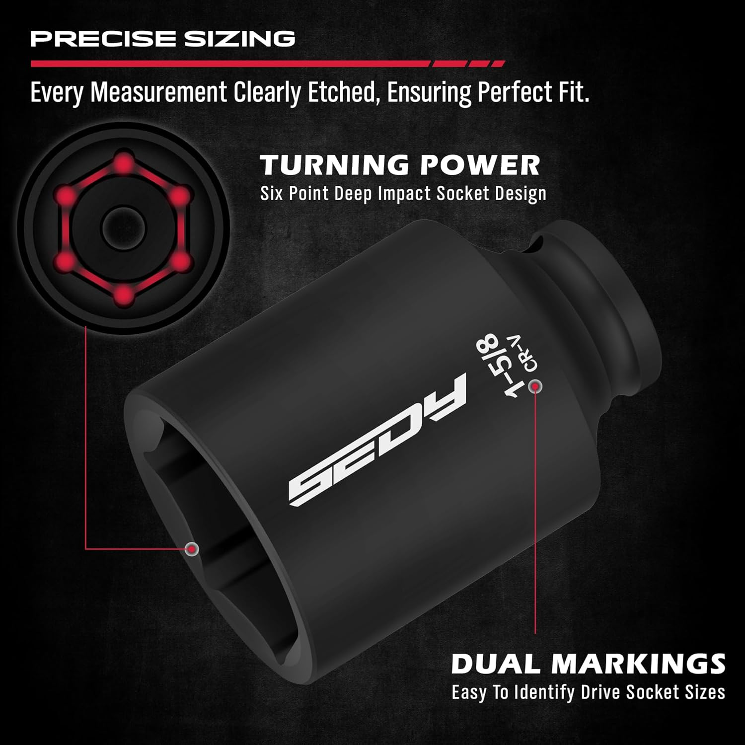 SAE Deep Impact Socket Set 8-Piece 1/2-Inch Drive Wheel Axle Nut Wrench Large Sockets Standard Adapter 1-11/16 1-9/16 1-3/8 1-7/16 1-1/2 1-5/8 1-3/4 Imperial Spindle Joint Torque Bearing Locknut Truck image number 3