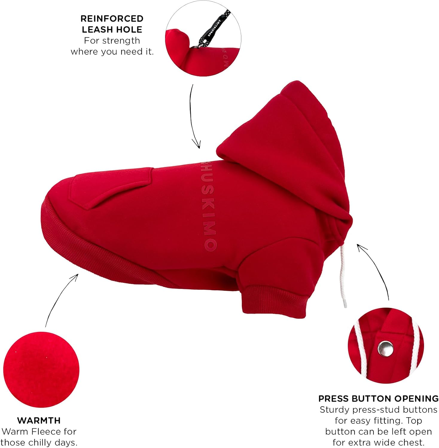 Huskimo Dog Hoodie Jindabyne Red 40Cm &ndash; Soft & Stylish Dog Jumper with Press Studs, Lead Hole & Embossed Logo, Machine Washable image number 4