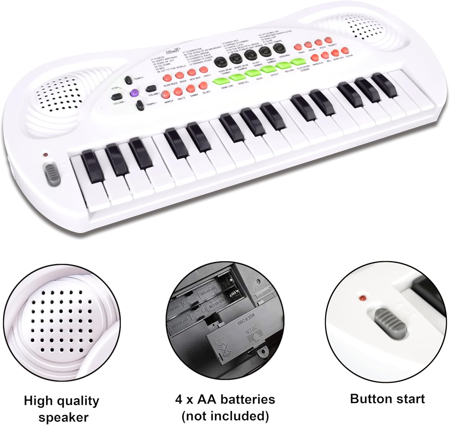 Concerto 32 Keys Keyboard Piano, Mini Portable Electronic Keyboard Musical Toys Beginners 3-8 Years Old Girls Boys (White) image number 5