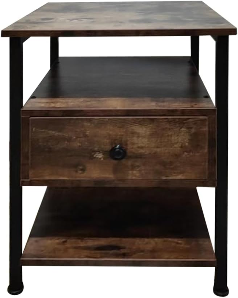 Viviendo 3-Tier Side Table, Industrial End Table for Living Room, Bedside Tables with Storage Shelves, Rustic Wooden Nightstand with Metal Frame