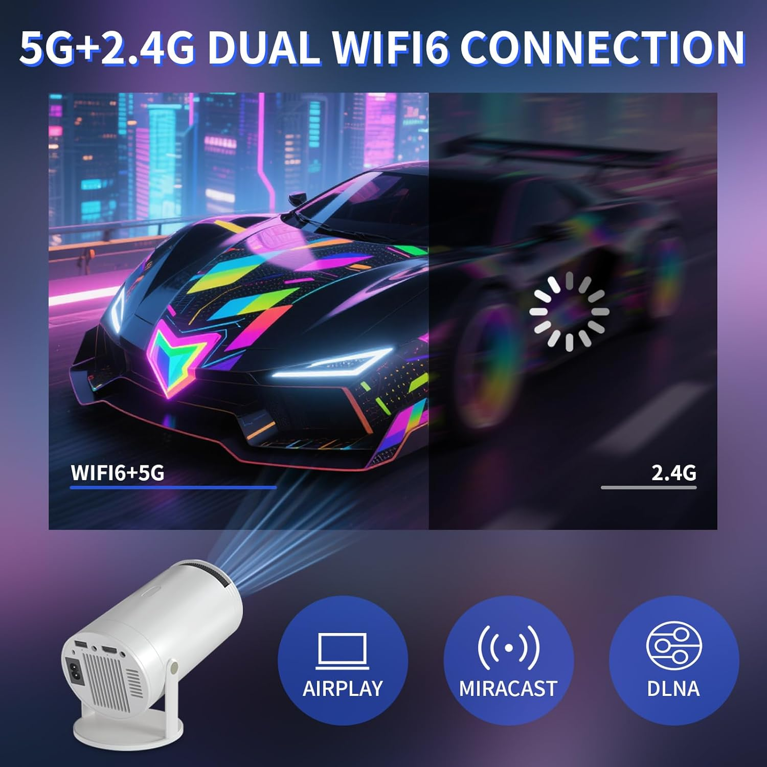 【2025 Upgrade】 TXTIGER Mini Projector Full HD 1080P 4K, Portable Projector with Wifi6 and Bluetooth5.2 Ultra Focus, 210&deg; Rotatable Stand, Auto Keystone, Dust Removal and Heat Dissipation Design image number 4