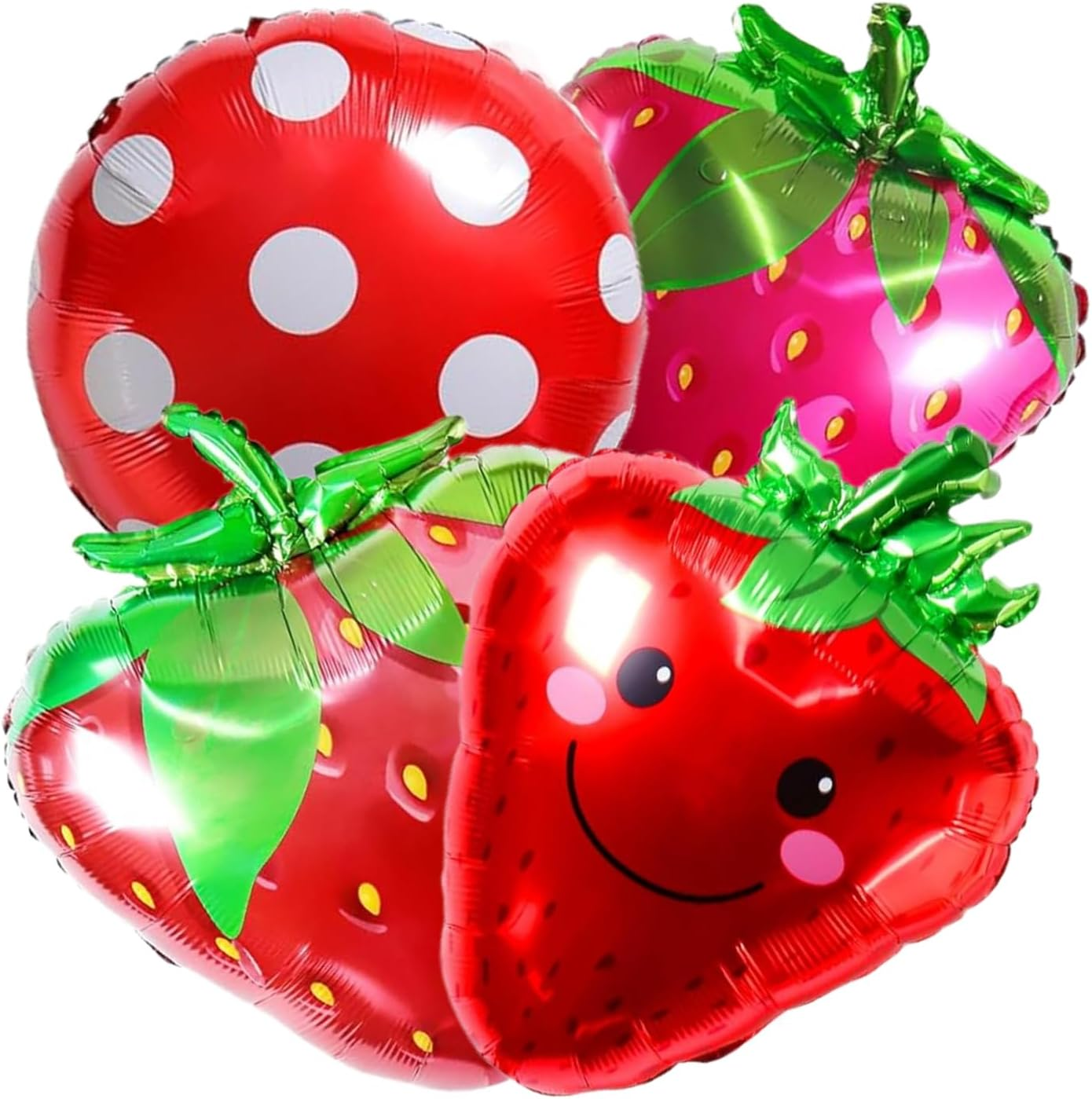 4 Pcs Strawberry Balloons Huge Red Polka Dot Strawberry Aluminum Foil Balloons for Birthday Fruit Strawberry Baby Shower Decorations Supplies image number 2