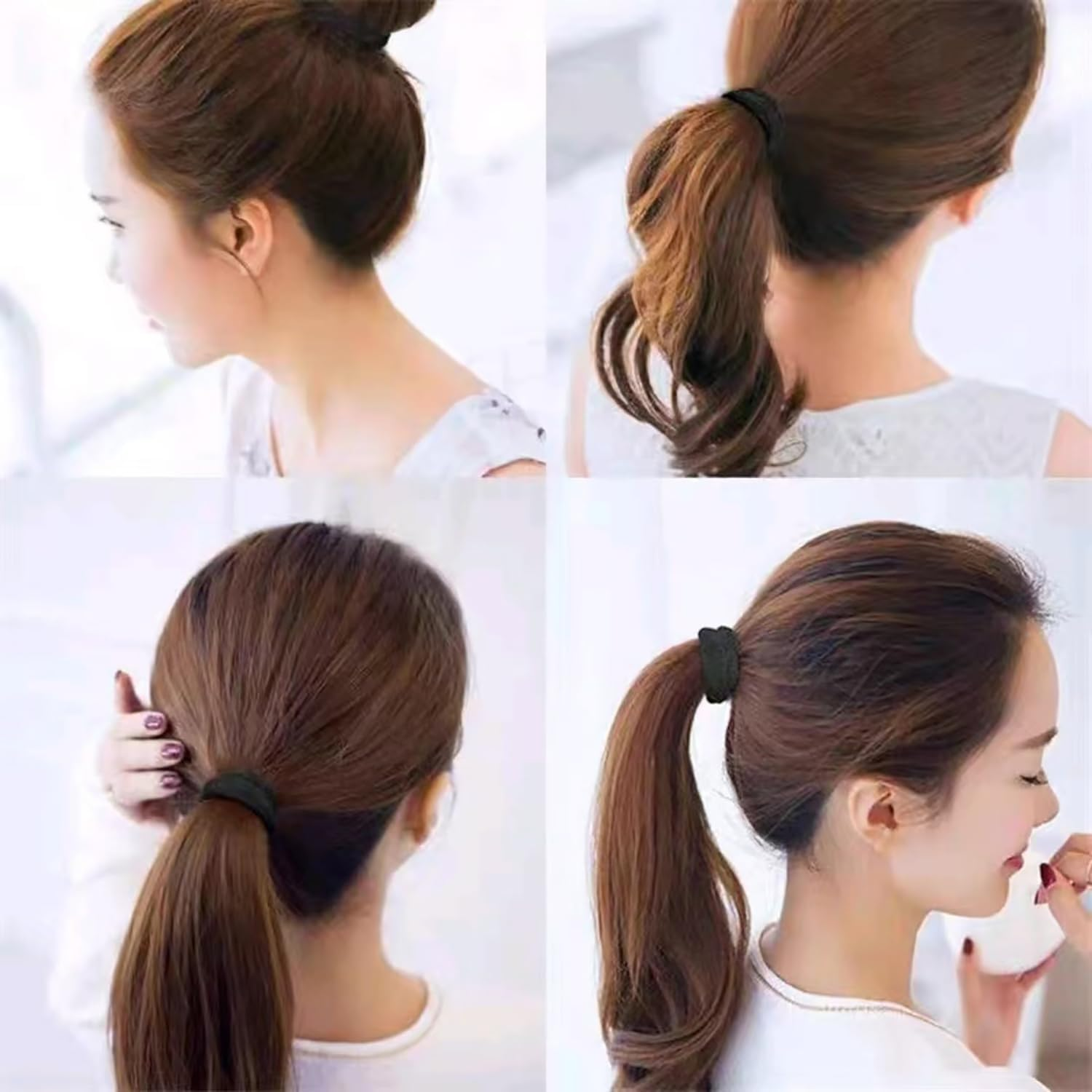 50Pcs Black Thick Seamless Bands Elastic Ties Soft Ponytail Holders for Women Girls Rubber Bands Hair Ties (Black) - Colorful image number 3