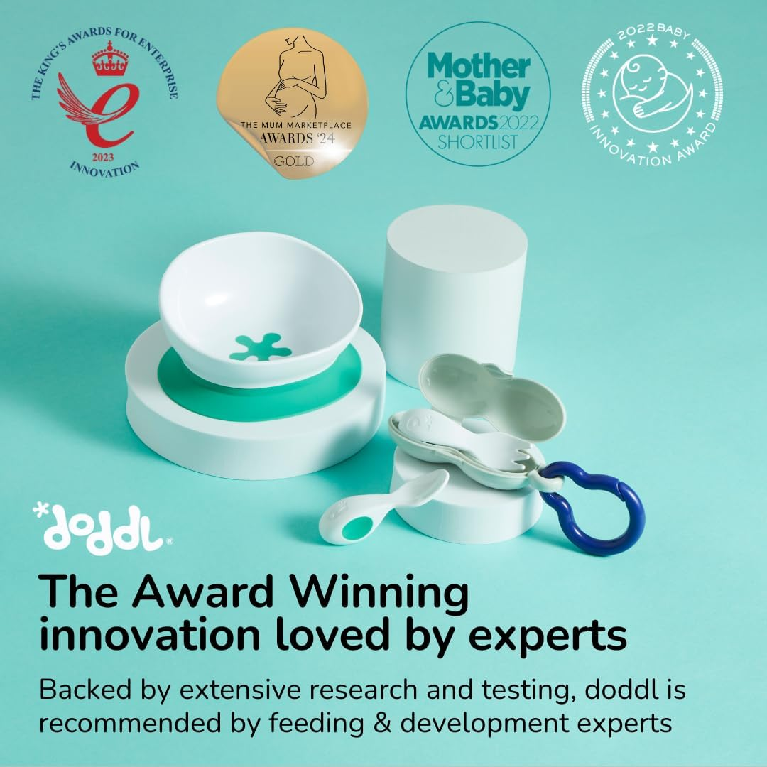Doddl Baby Spoon and Fork, Cutlery Set for Babies 6+ Months, Learn to Self-Feed. Helps Weaning (Aqua), 3 Count (Pack of 1) image number 3
