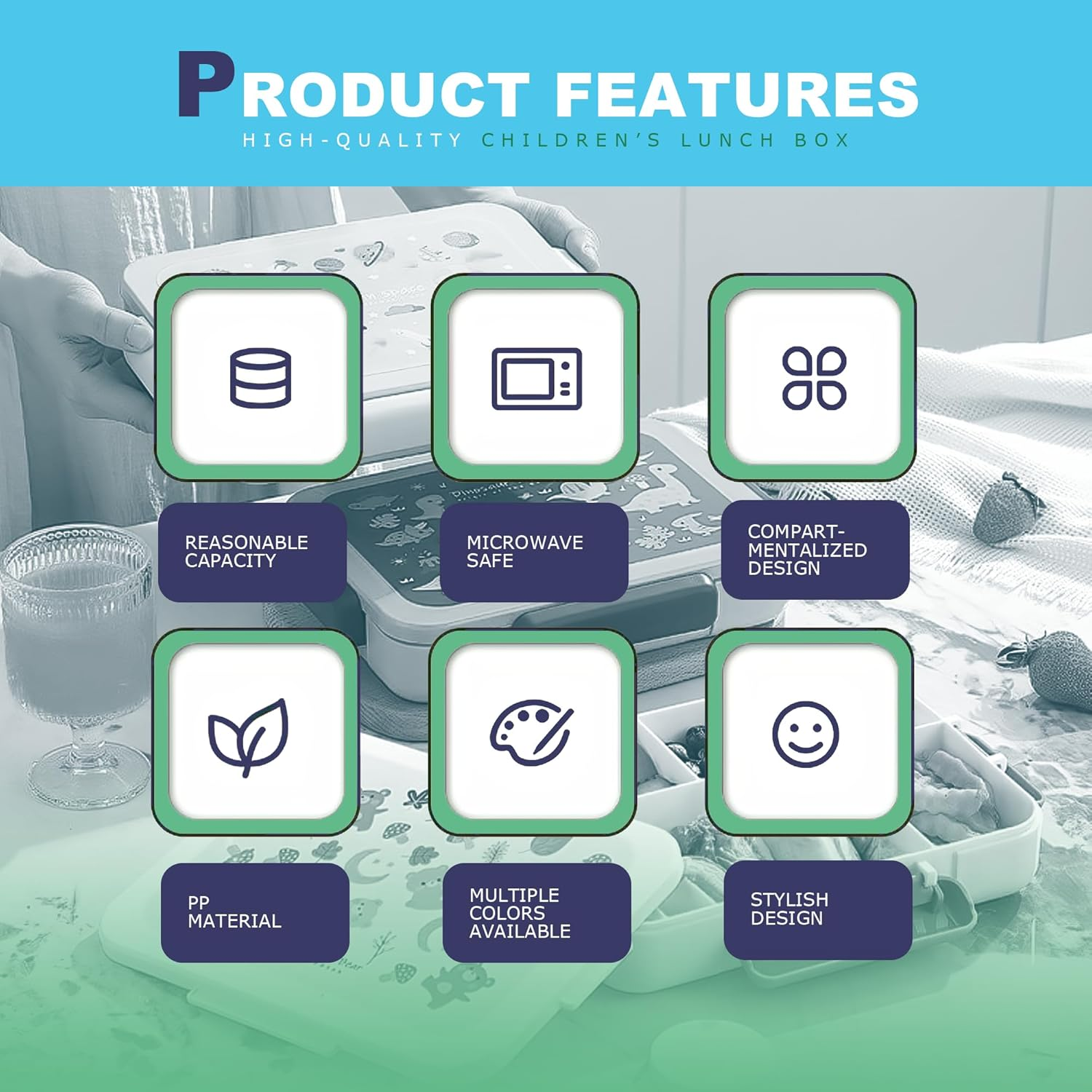 STRONGBERRY Kids Lunch Box, Healthy and Microwave - Safe, Dinosaur Parade, Purple Unicorn, Brown Bear Designs (Blue Dinosaur& Bag)