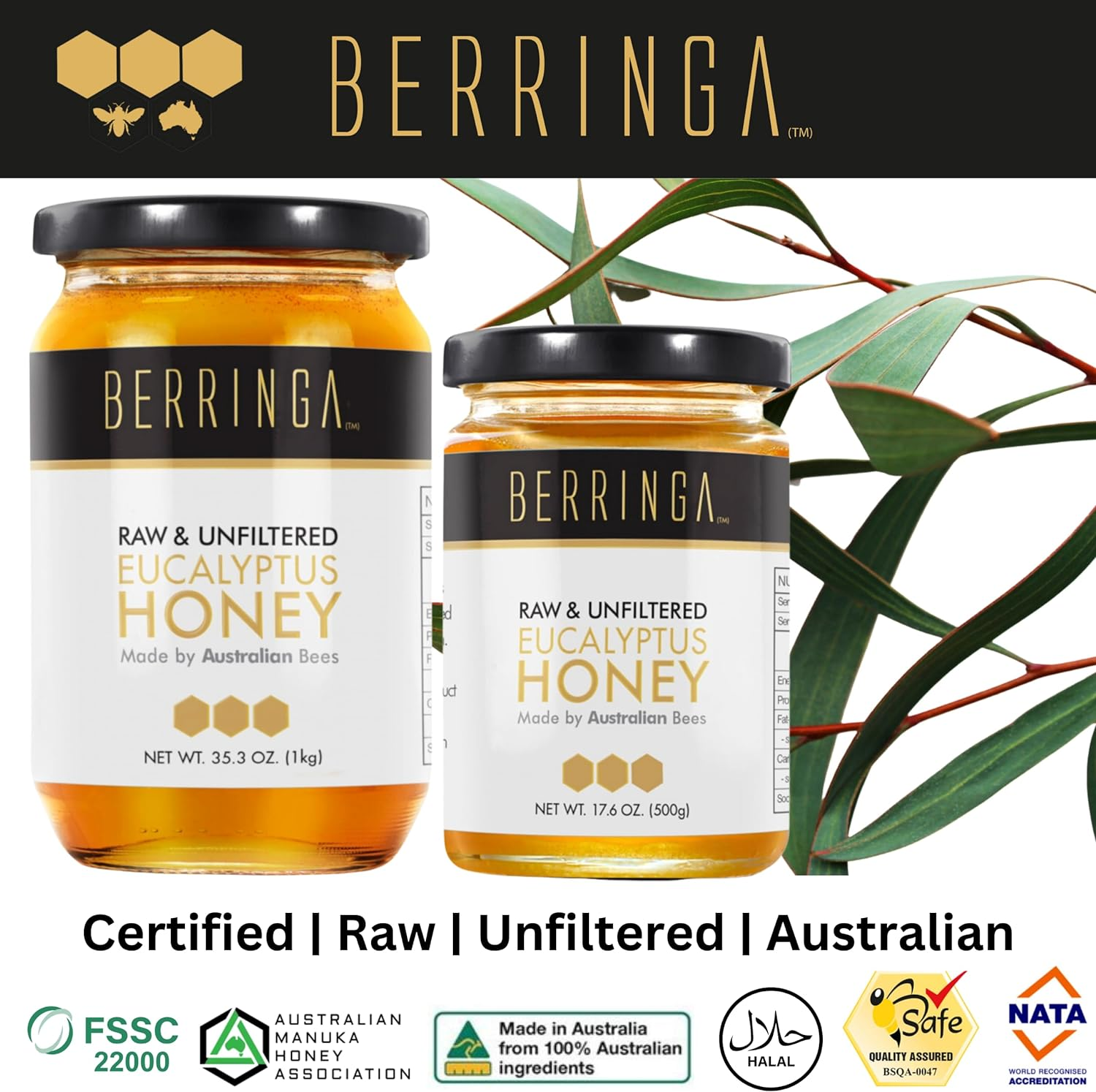Berringa Certified ORGANIC Eucalyptus Honey 500G - Australian Raw Honey | Unfiltered | 100% Pure Genuine Locally Sourced | Cold Extracted | Non-Gmo Superfood | Gluten Free Food image number 6