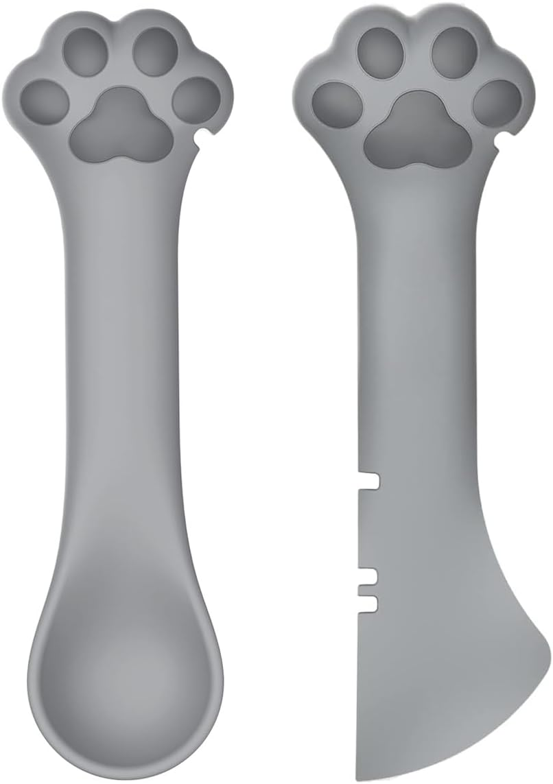 2 Pack Dog Cat Food Spoon, Cute Paw Cat Food Spoon for Wet Food, Silicone Pet Food Can Opener Spatula Scoop Mixing Spoons for Dog Cat Canned Food