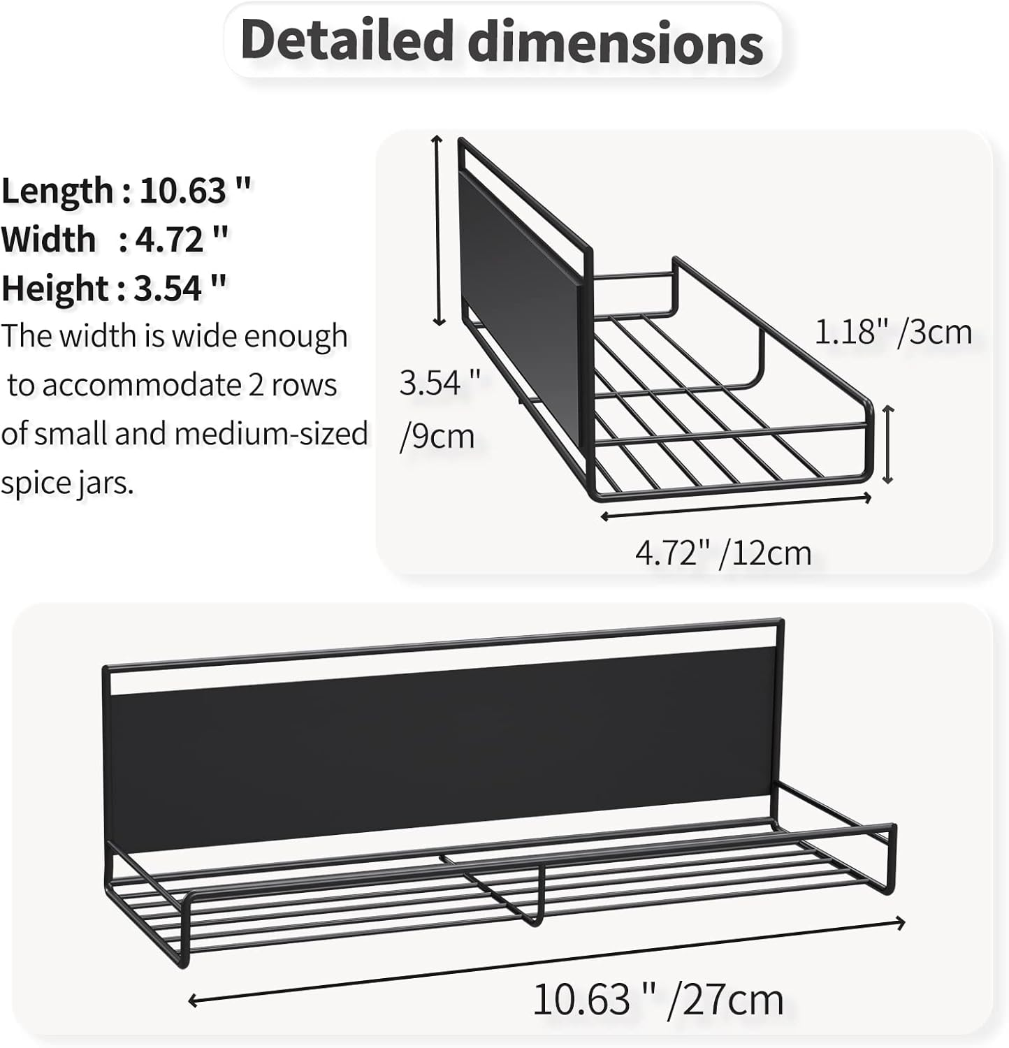 4 Pack Magnetic Spice Rack for Refrigerator,Spice Storage Fridge Shelf for Kitchen Organizer,Easy to Use (Black, 4 Pack) image number 2