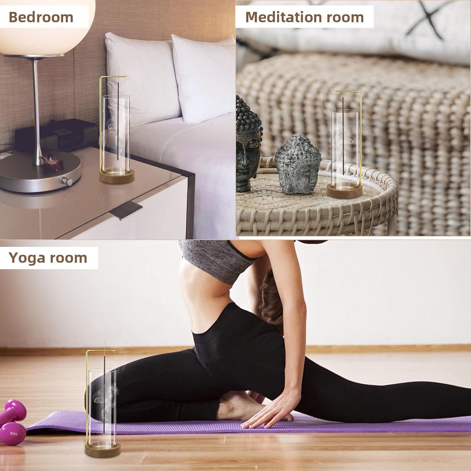 Wooden Incense Holder with Glass, Incense Stick Holder with Ash Catcher, Modern Incense Burner for Home Decor Yoga Meditation (Circular) image number 3