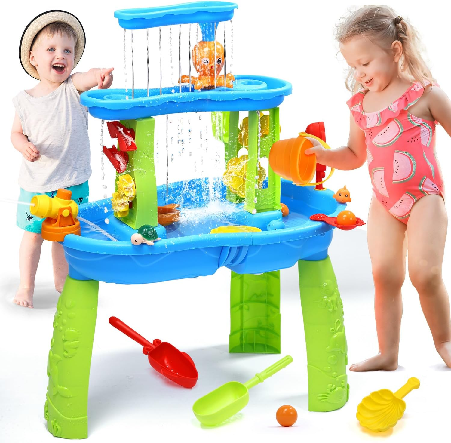 Skirfy 3-Tier Water Table for Toddlers Kids, Outdoor Sand and Water Play Water Activity Tables Beach Toys for outside Backyard for Toddlers Age 3-5 image number 4