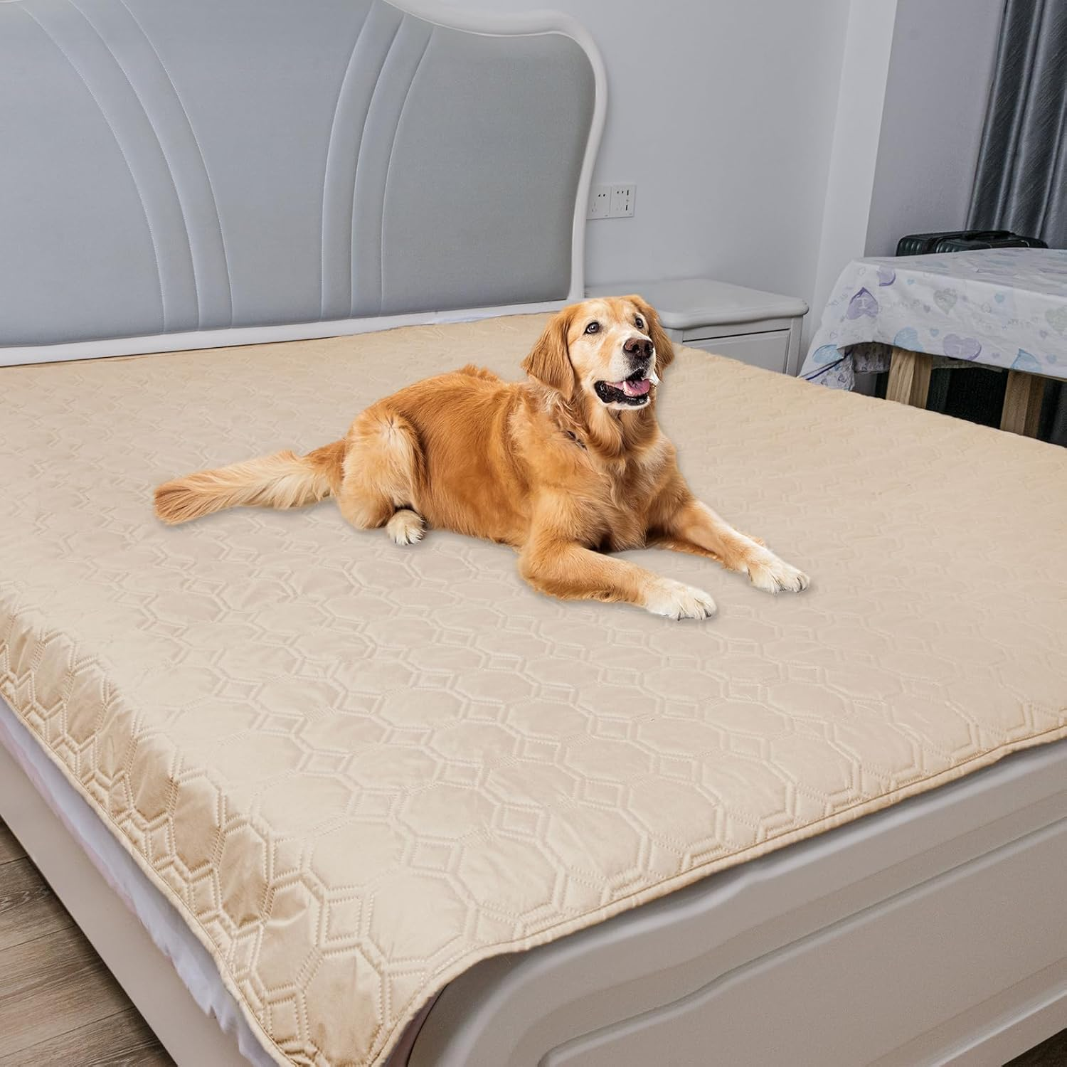 Waterproof Dog Bed Cover Pet Blanket for Pet Anti-Slip Blanket Large Dog Blanket Furniture Bed (Beige, 210Cm*210Cm) image number 6