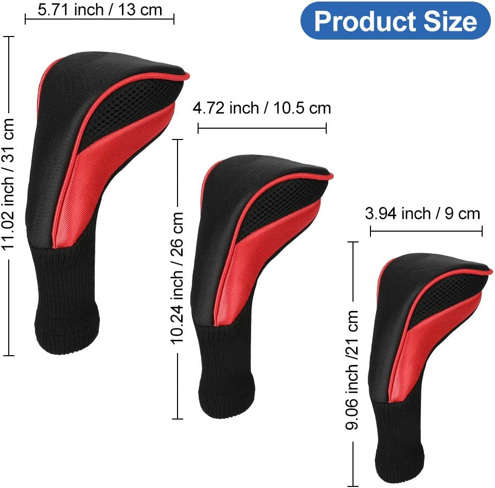 Number-One Golf Club Head Covers for Fairway Woods Driver Hybrids, 3Pcs Long Neck Mesh Golf Club Headcovers Set with Interchangeable No. Tags 3 4 5 6 7 X image number 1