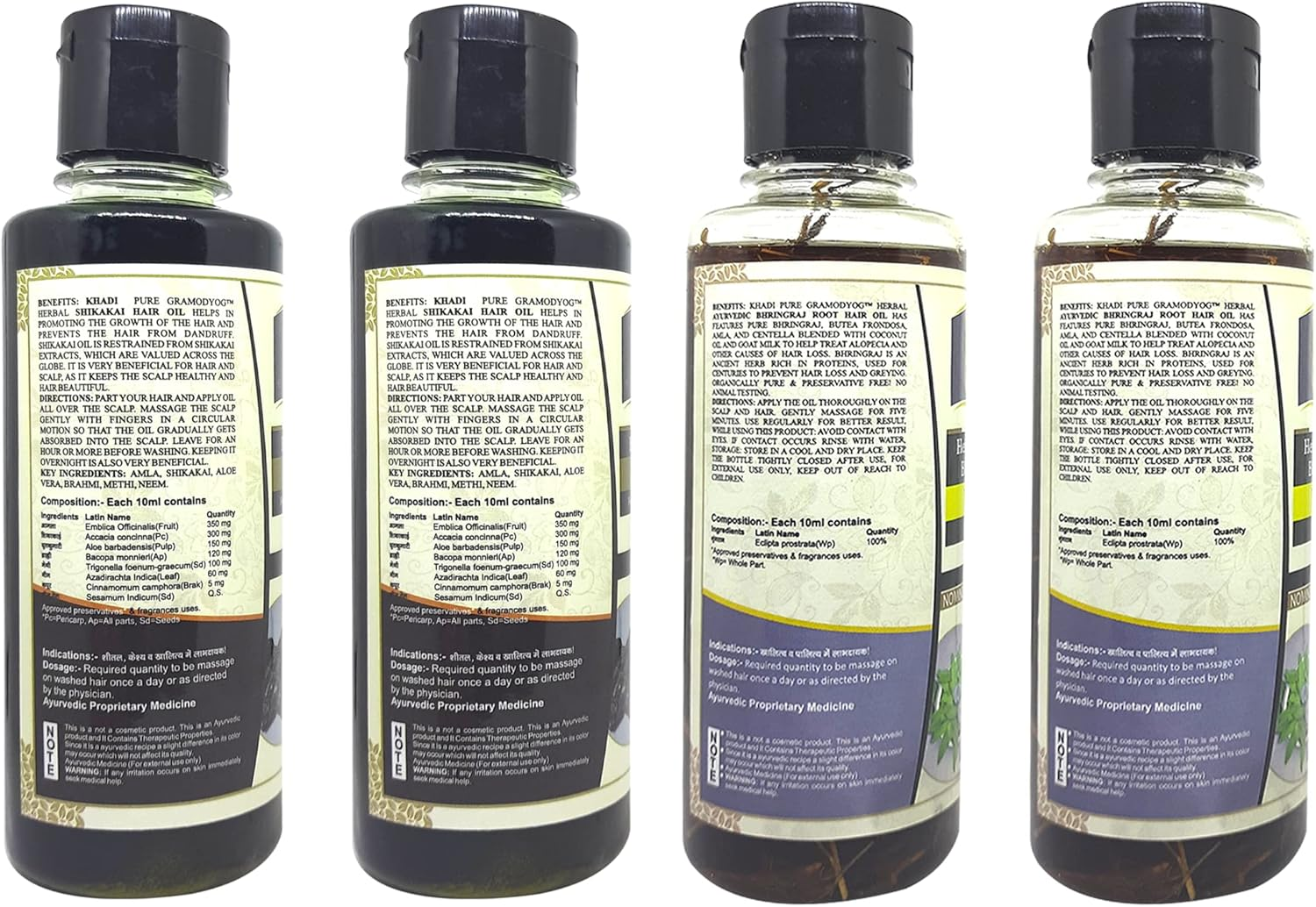 Khadi Pure Bhringraj Root Sls & Shikakai Hair Oil, 210 Ml (Pack of 4)