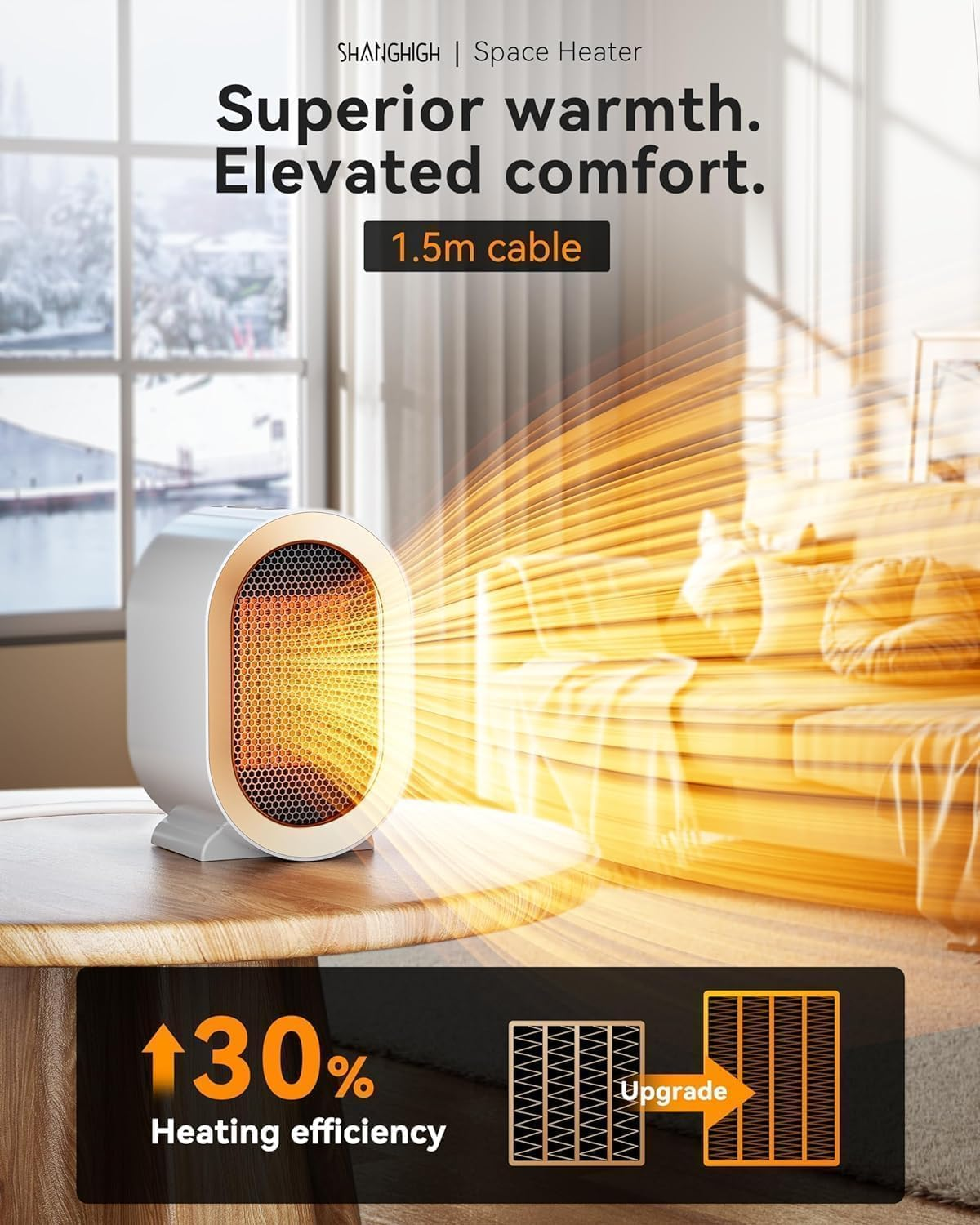 Electric Ceramic Space Heater &ndash; Portable Energy Efficient Desk Heater with 2 Adjustable Speeds, Tip-Over & Overheat Protection, Quiet Small Fan Heaters for Bedroom, Office, Living Room, Home