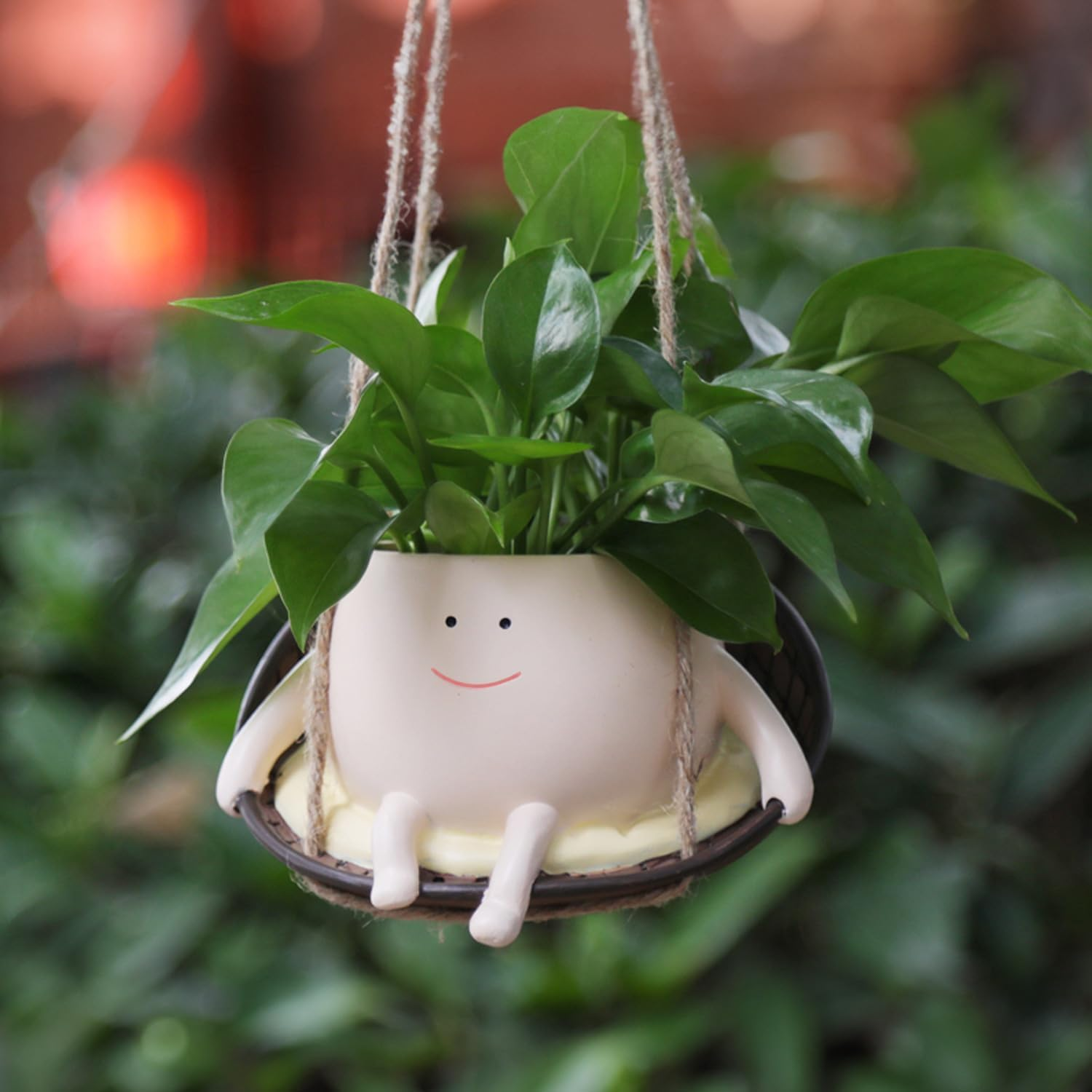 Swing Face Planter Pot Hanging Resin Flower Head Planters for Indoor Outdoor Plants Succulent Pots for String of Pearls Plant Live for Indoor, Outdoor, Home Decor image number 4