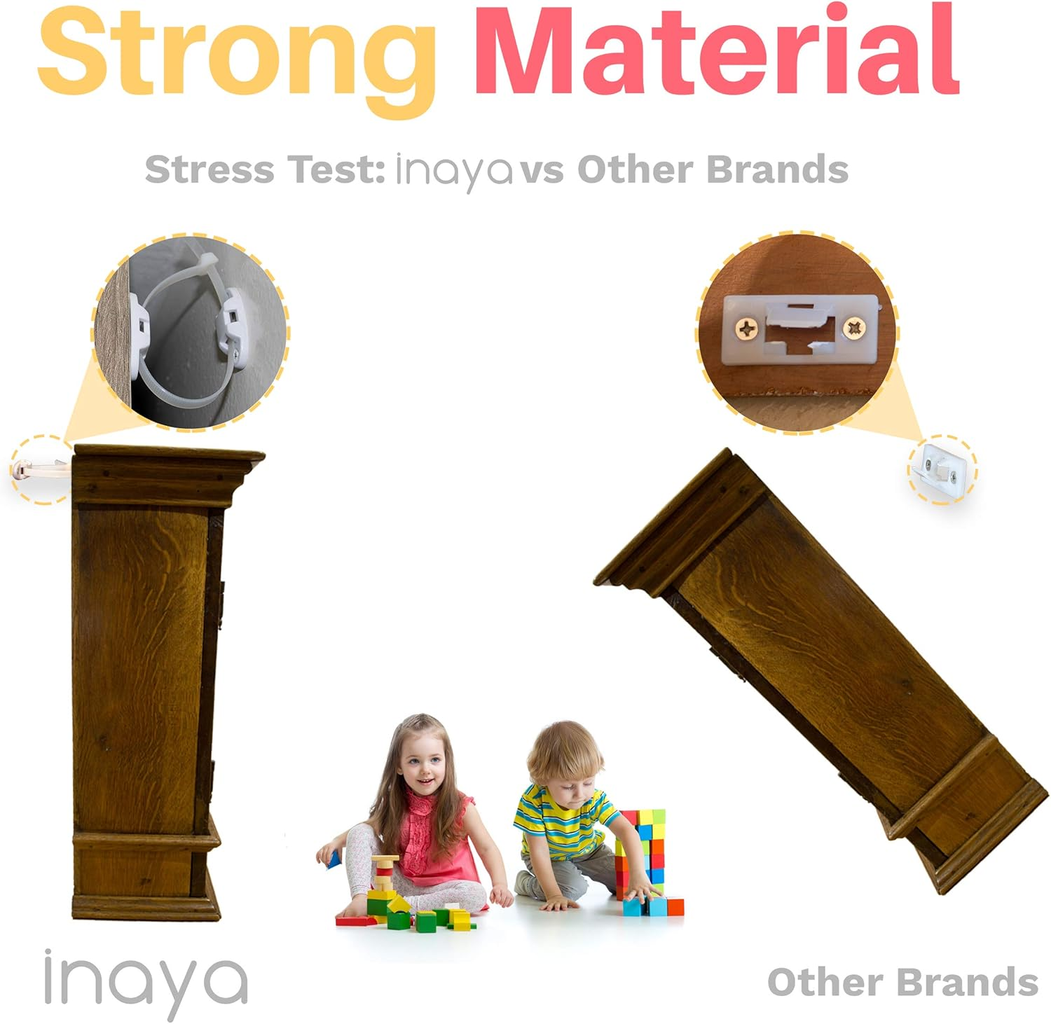 12-Pack Heavy-Duty Anti-Tip Furniture Straps - Inaya - Home Furniture Wall Anchors for Baby Proofing Dressers, Cabinets, Closets, Bookshelves and Tvs - Child Safety Earthquake Secure Mount Anchors